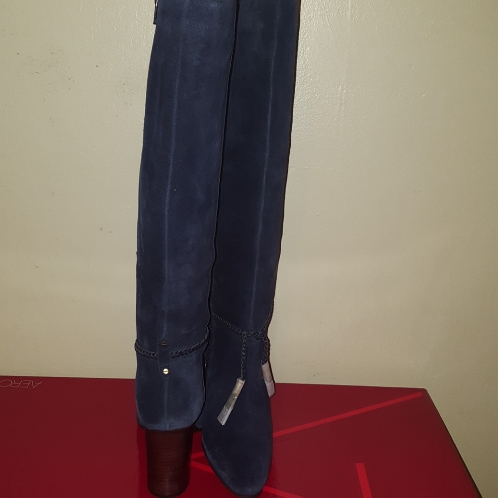 Navy Blue Suede Boots